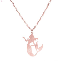 Stainless Steel Brushed Mermaid Pendant Necklace